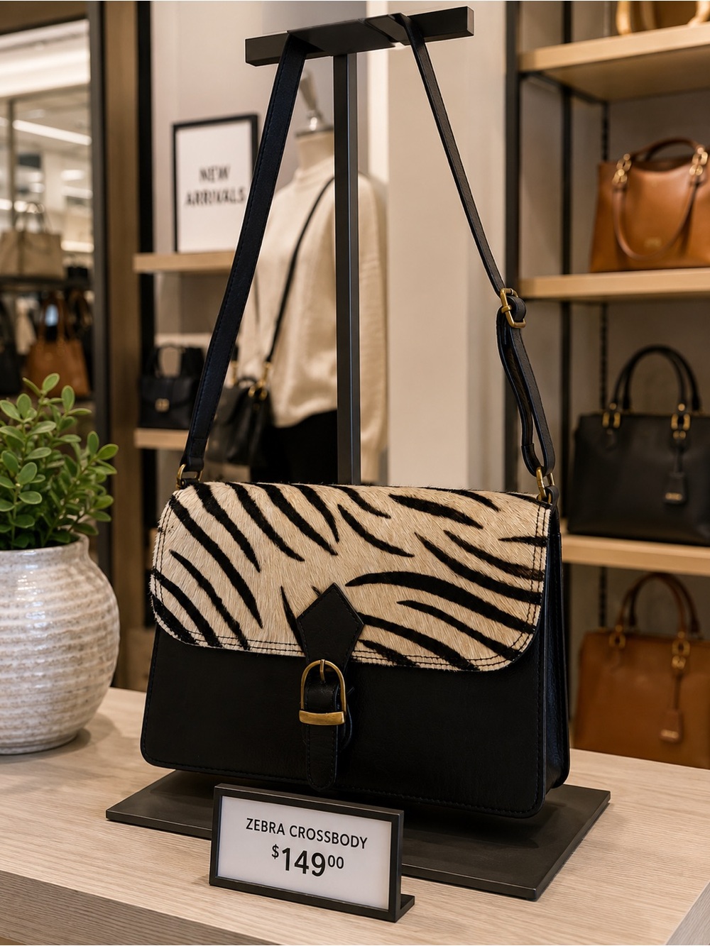 🌸Zebra Print Crossbody Bag in Black and Cream Leather and unique🌸